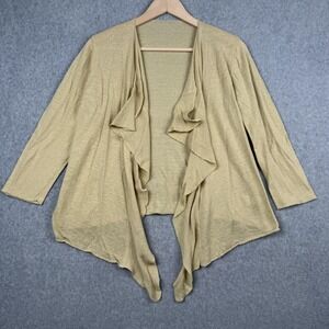 Isda & Co Cardigan Womens Large Tan Linen Blend Draped Open Front Waterfall Boho